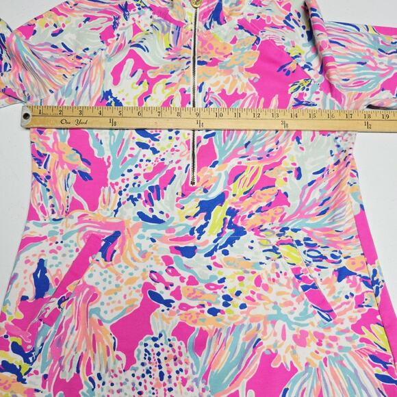 Lilly Pulitzer Skipper Popover Size S Caught Up Fish Coral 1/2 Zip Pocket Prepp - Picture 9 of 10